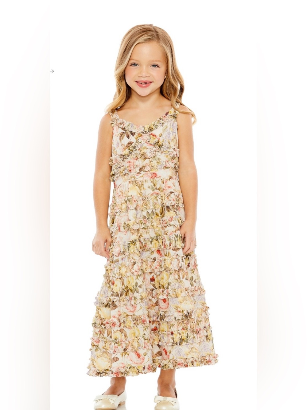 NWT, Mac Duggal Girls  Dress Ivory Tiered Floral Embroidered SZ 6 #8063 Party
